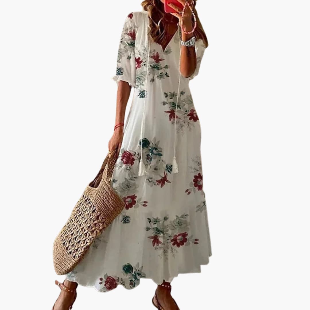Women's Printed Maxi Dress – Sleeveless Loose Fit Flowy Summer Design