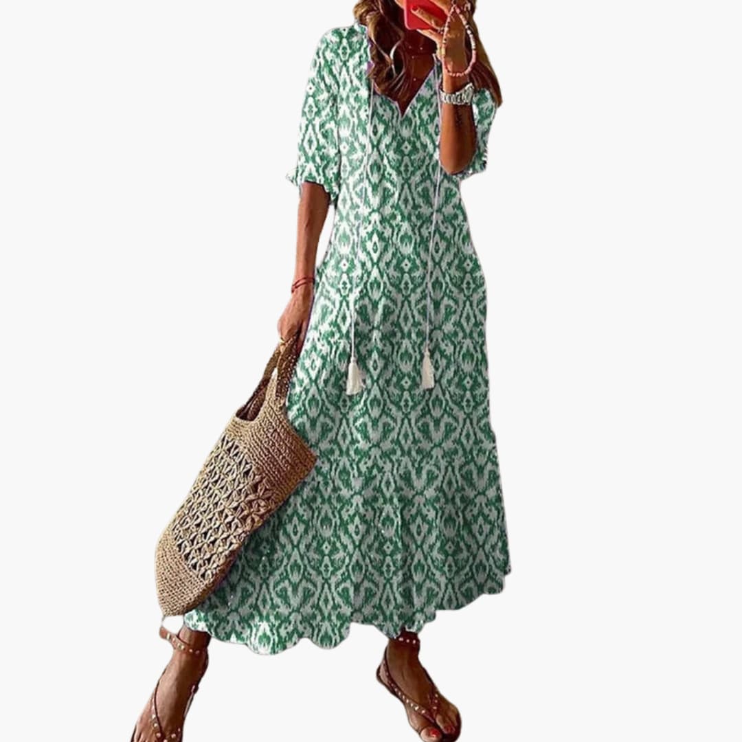 Women's Printed Maxi Dress – Sleeveless Loose Fit Flowy Summer Design