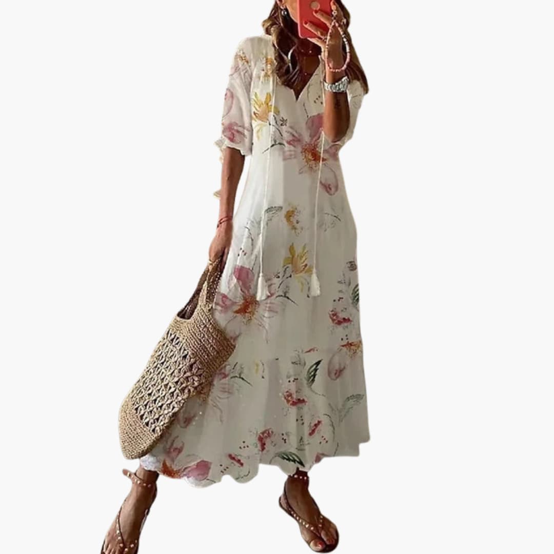 Women's Printed Maxi Dress – Sleeveless Loose Fit Flowy Summer Design