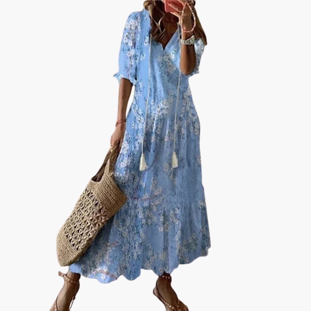 Women's Printed Maxi Dress – Sleeveless Loose Fit Flowy Summer Design
