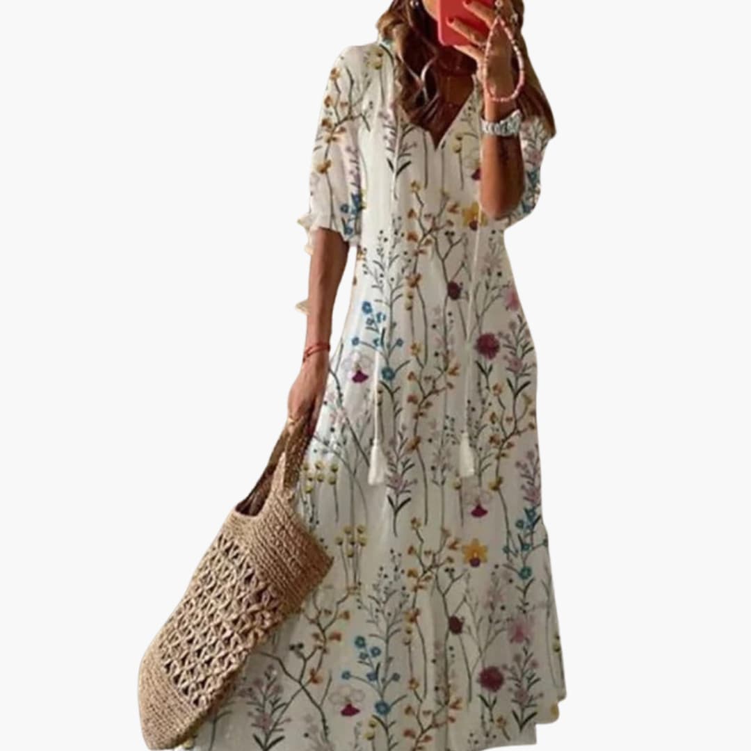 Women's Printed Maxi Dress – Sleeveless Loose Fit Flowy Summer Design
