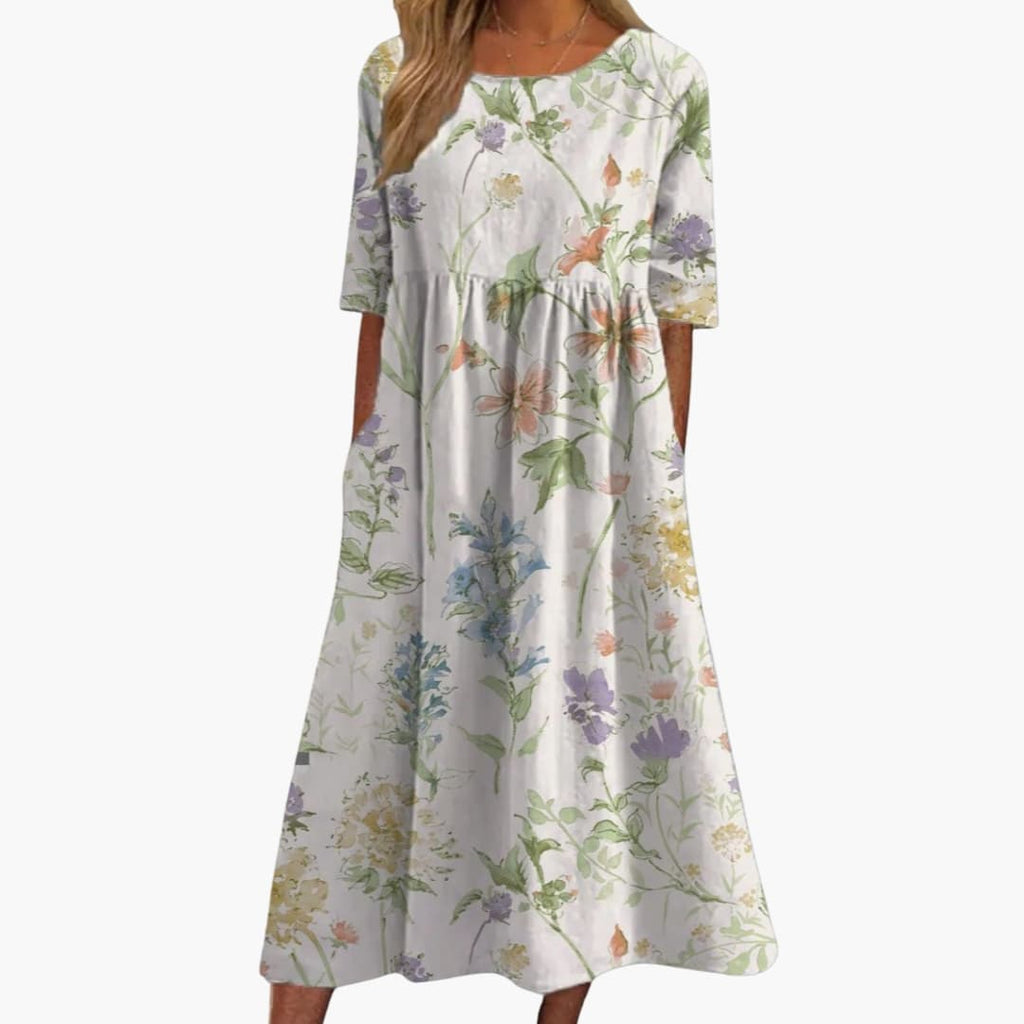 Women's Printed Midi Dress – Short Sleeve Loose Fit Summer Style