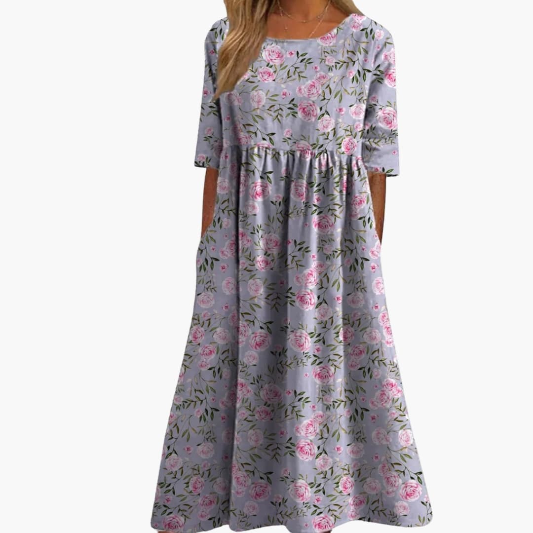 Women's Printed Midi Dress – Short Sleeve Loose Fit Summer Style