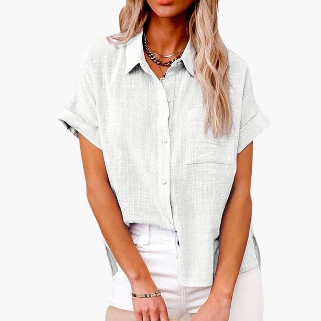 Women's Relaxed Crew Neck Blouse – Short Sleeve Woven Everyday Style