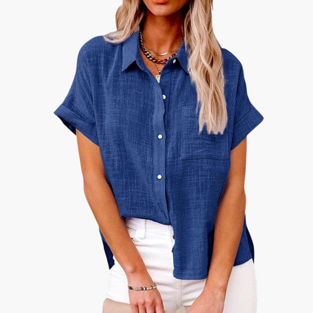 Women's Relaxed Crew Neck Blouse – Short Sleeve Woven Everyday Style