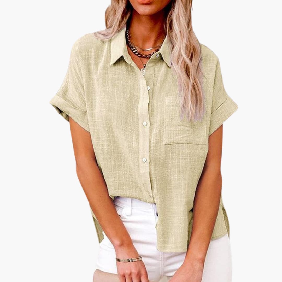 Women's Relaxed Crew Neck Blouse – Short Sleeve Woven Everyday Style