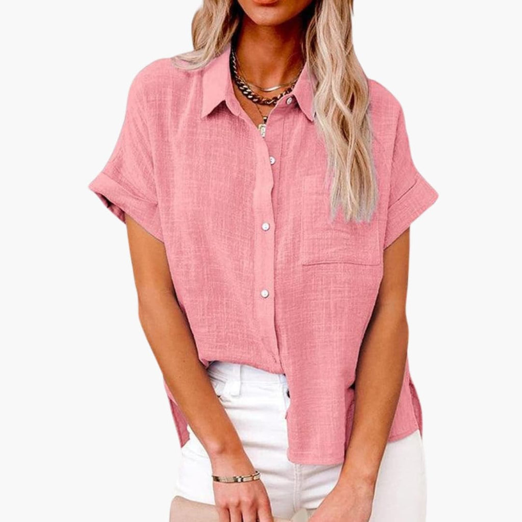 Women's Relaxed Crew Neck Blouse – Short Sleeve Woven Everyday Style