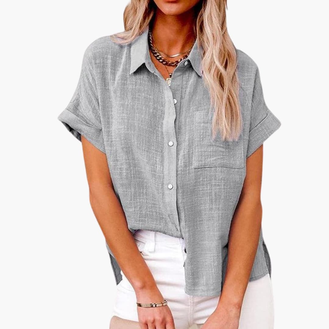 Women's Relaxed Crew Neck Blouse – Short Sleeve Woven Everyday Style