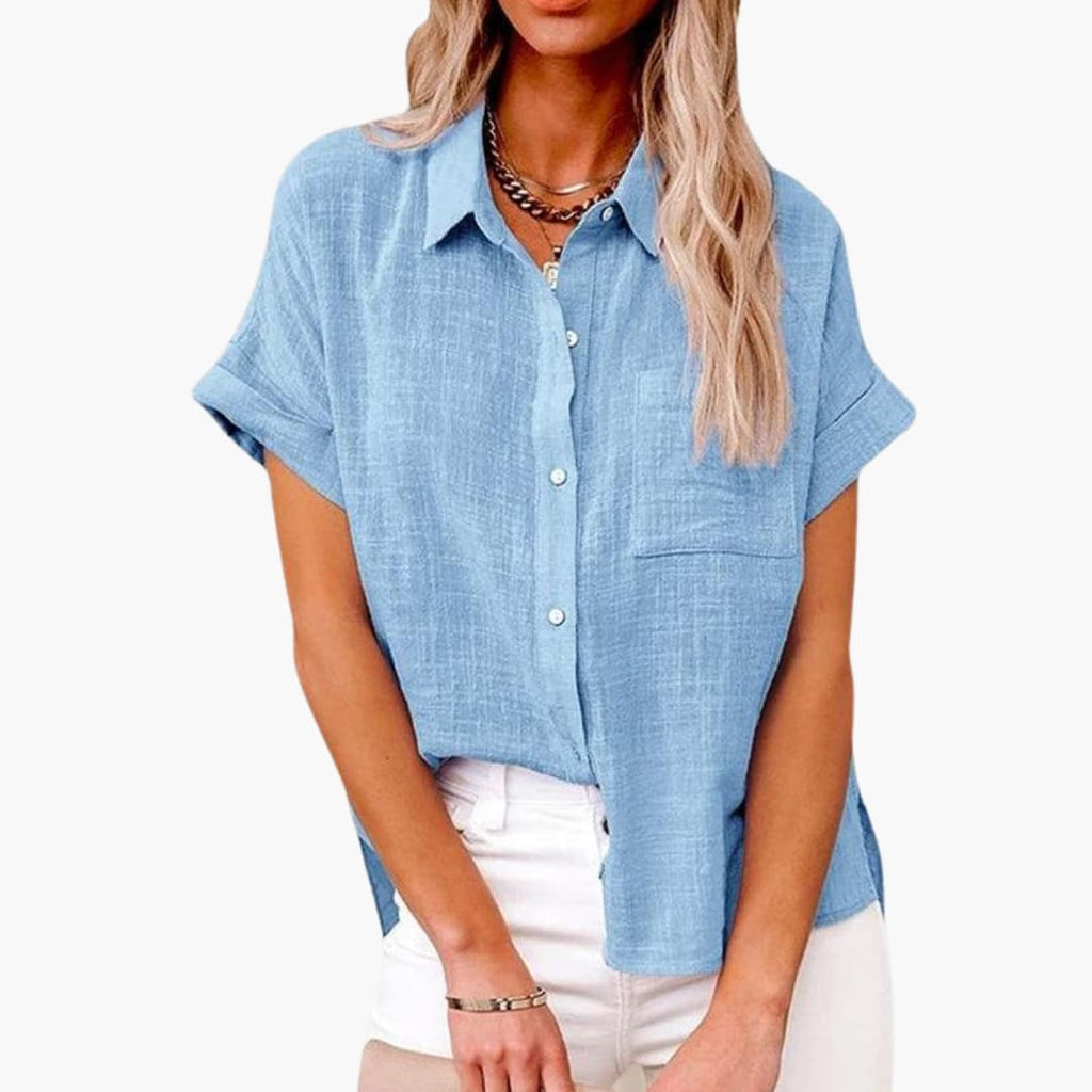 Women's Relaxed Crew Neck Blouse – Short Sleeve Woven Everyday Style