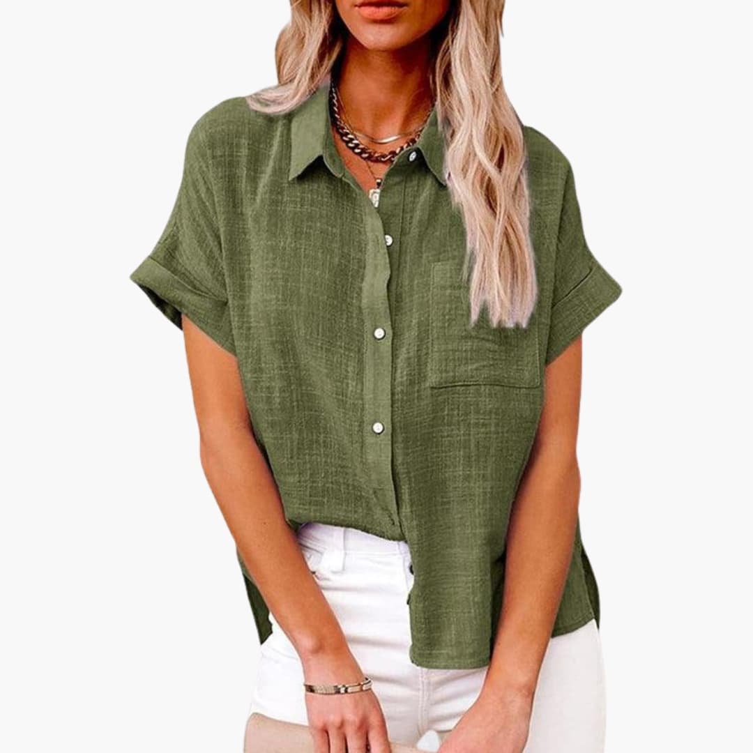 Women's Relaxed Crew Neck Blouse – Short Sleeve Woven Everyday Style