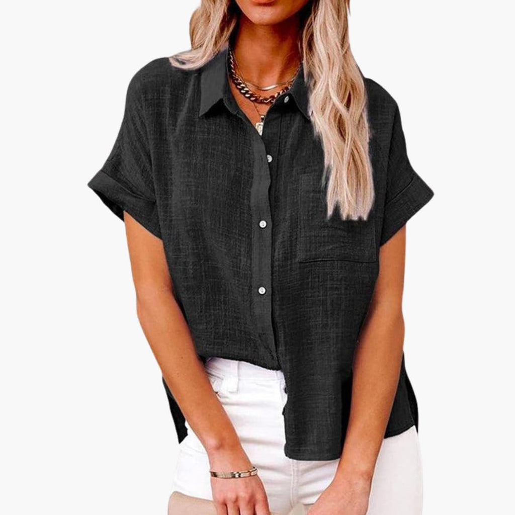 Women's Relaxed Crew Neck Blouse – Short Sleeve Woven Everyday Style