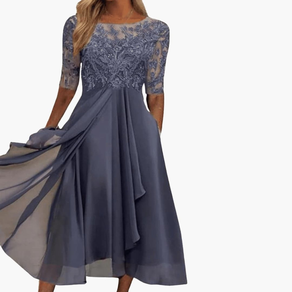Women's Round Neck High Waist Midi Dress – Sleek Silhouette Everyday Polish