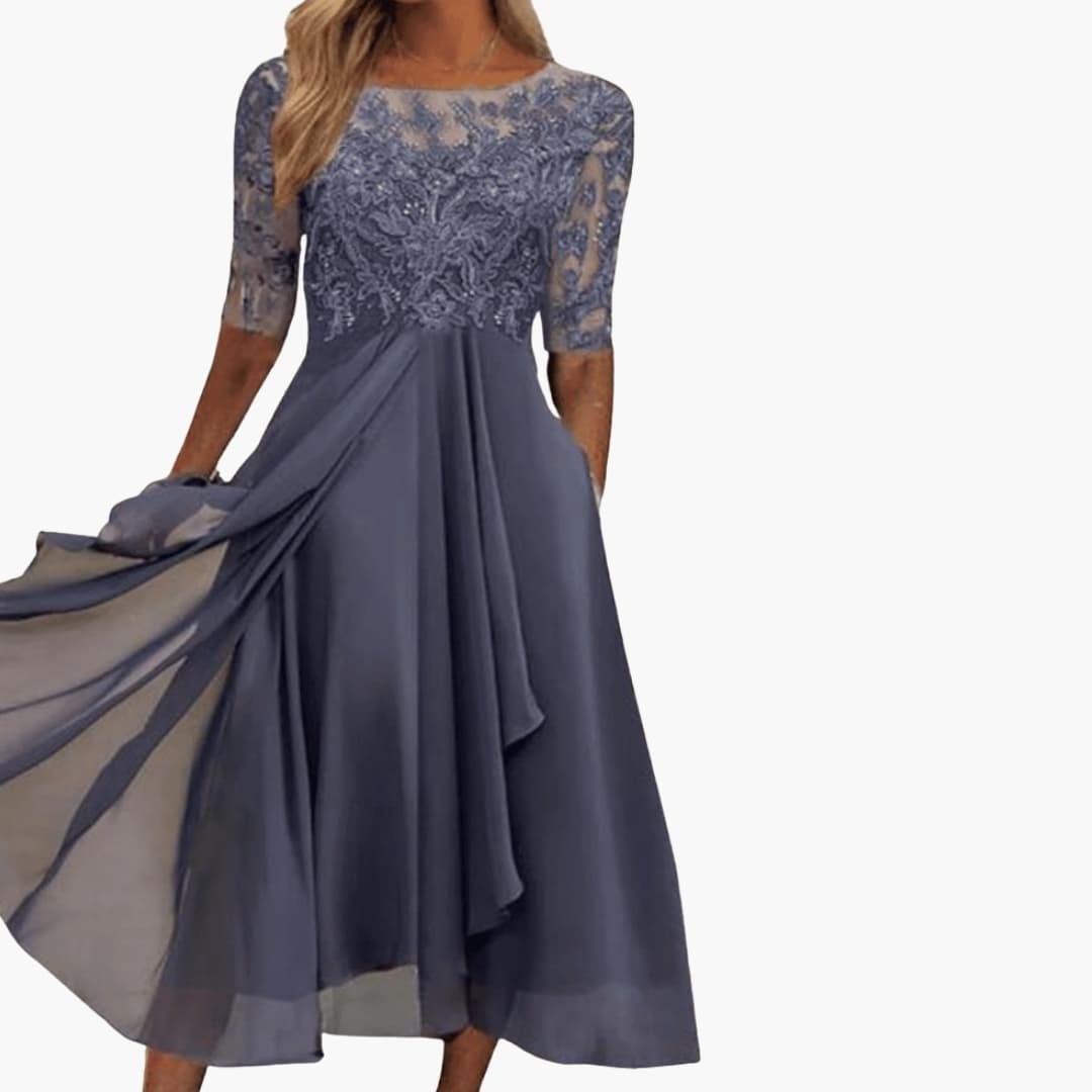 Women's Round Neck High Waist Midi Dress – Sleek Silhouette Everyday Polish