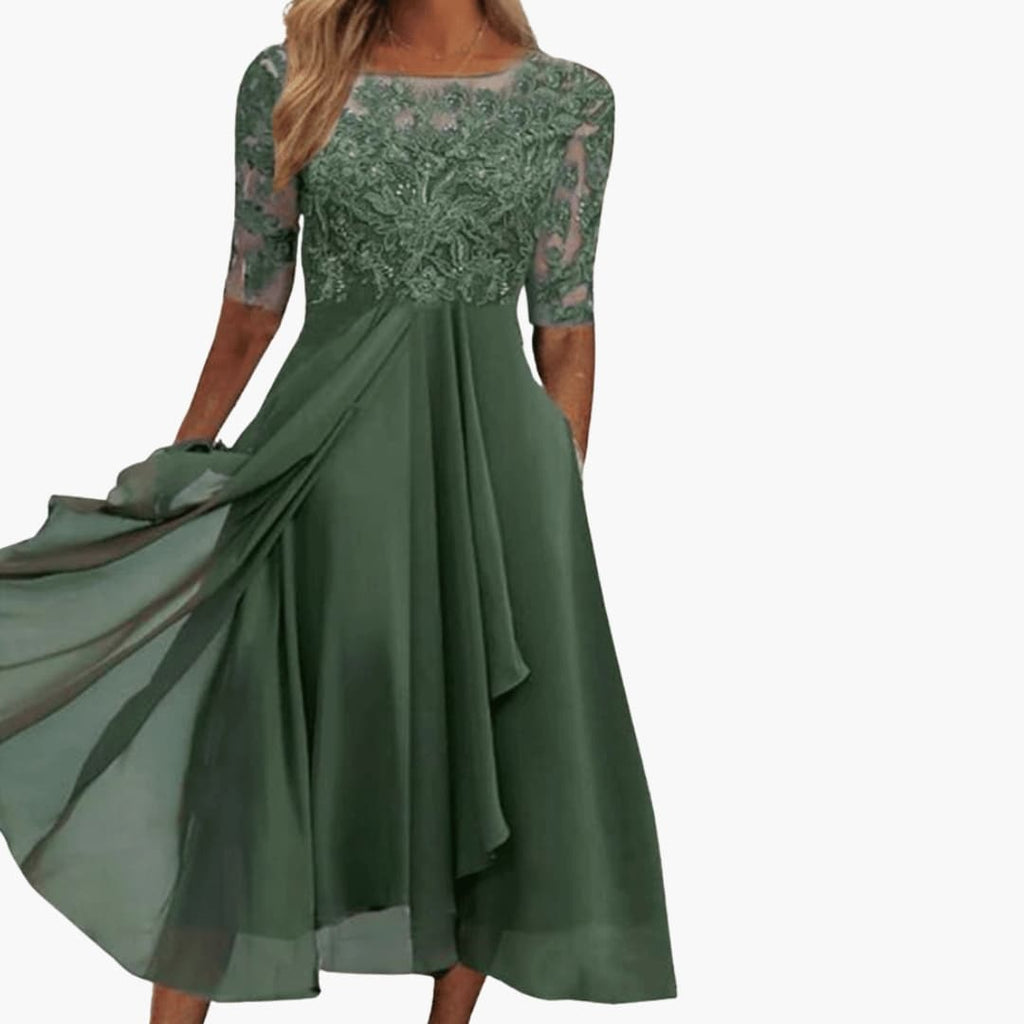Women's Round Neck High Waist Midi Dress – Sleek Silhouette Everyday Polish