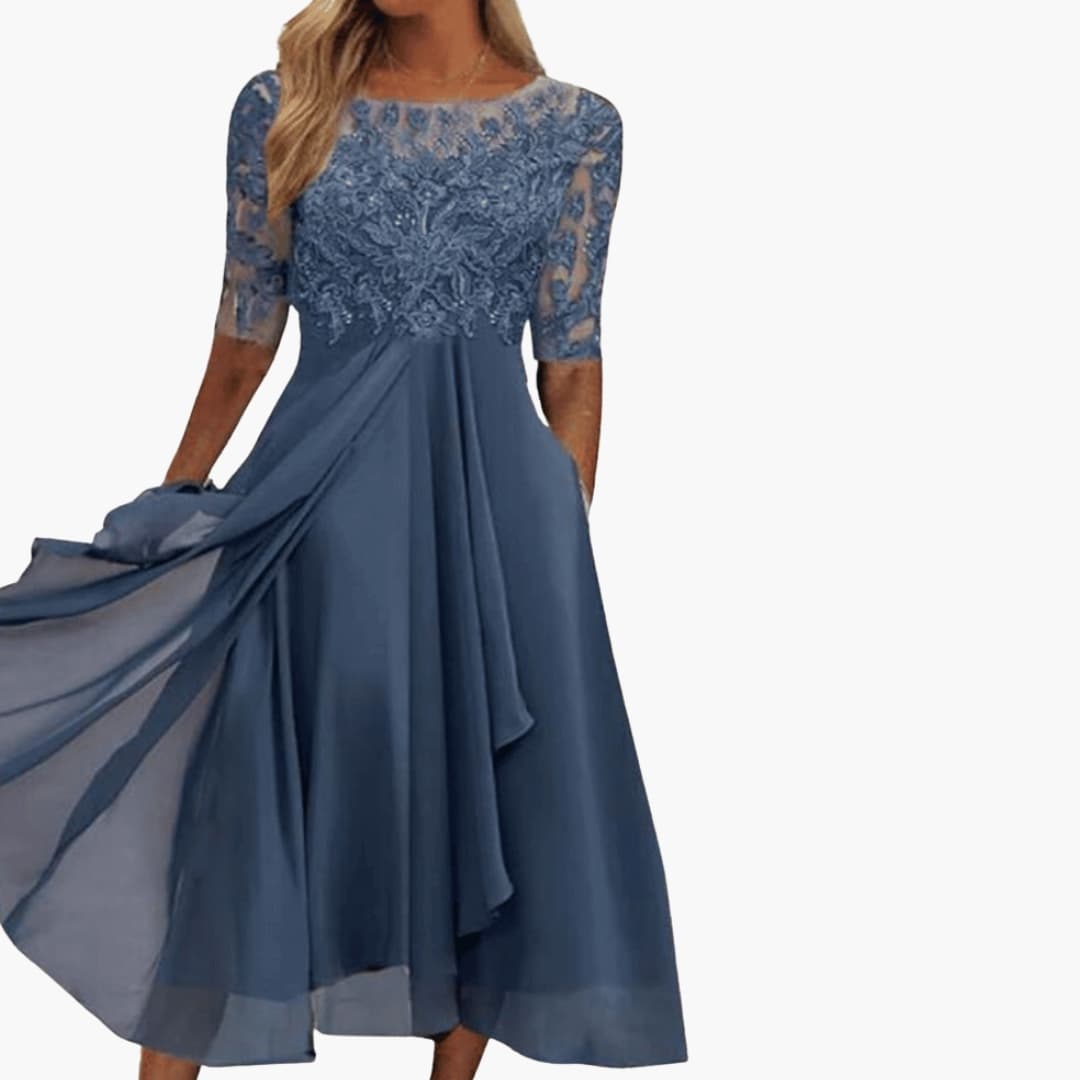 Women's Round Neck High Waist Midi Dress – Sleek Silhouette Everyday Polish