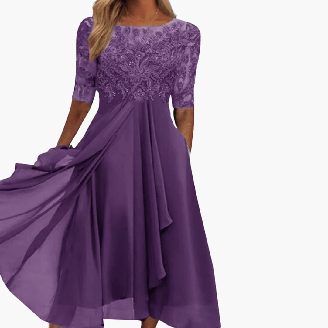 Women's Round Neck High Waist Midi Dress – Sleek Silhouette Everyday Polish