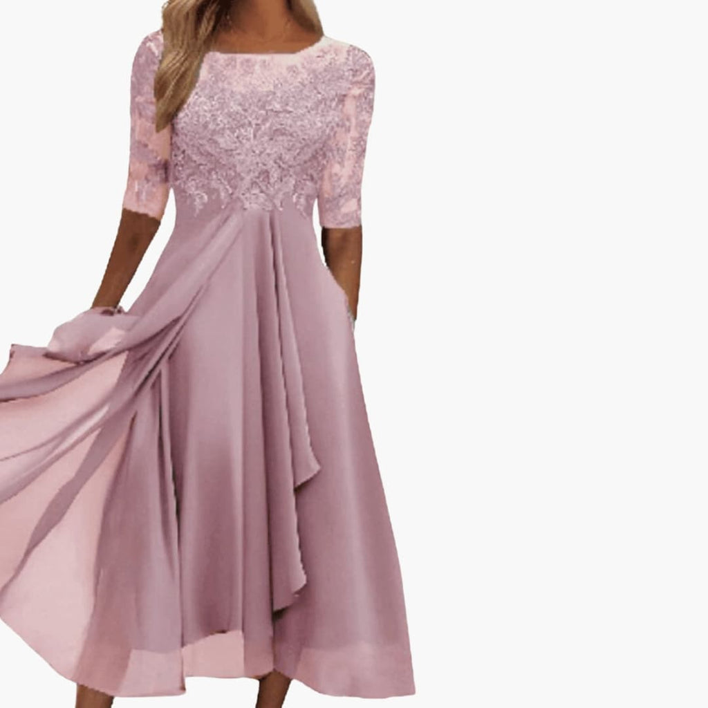 Women's Round Neck High Waist Midi Dress – Sleek Silhouette Everyday Polish