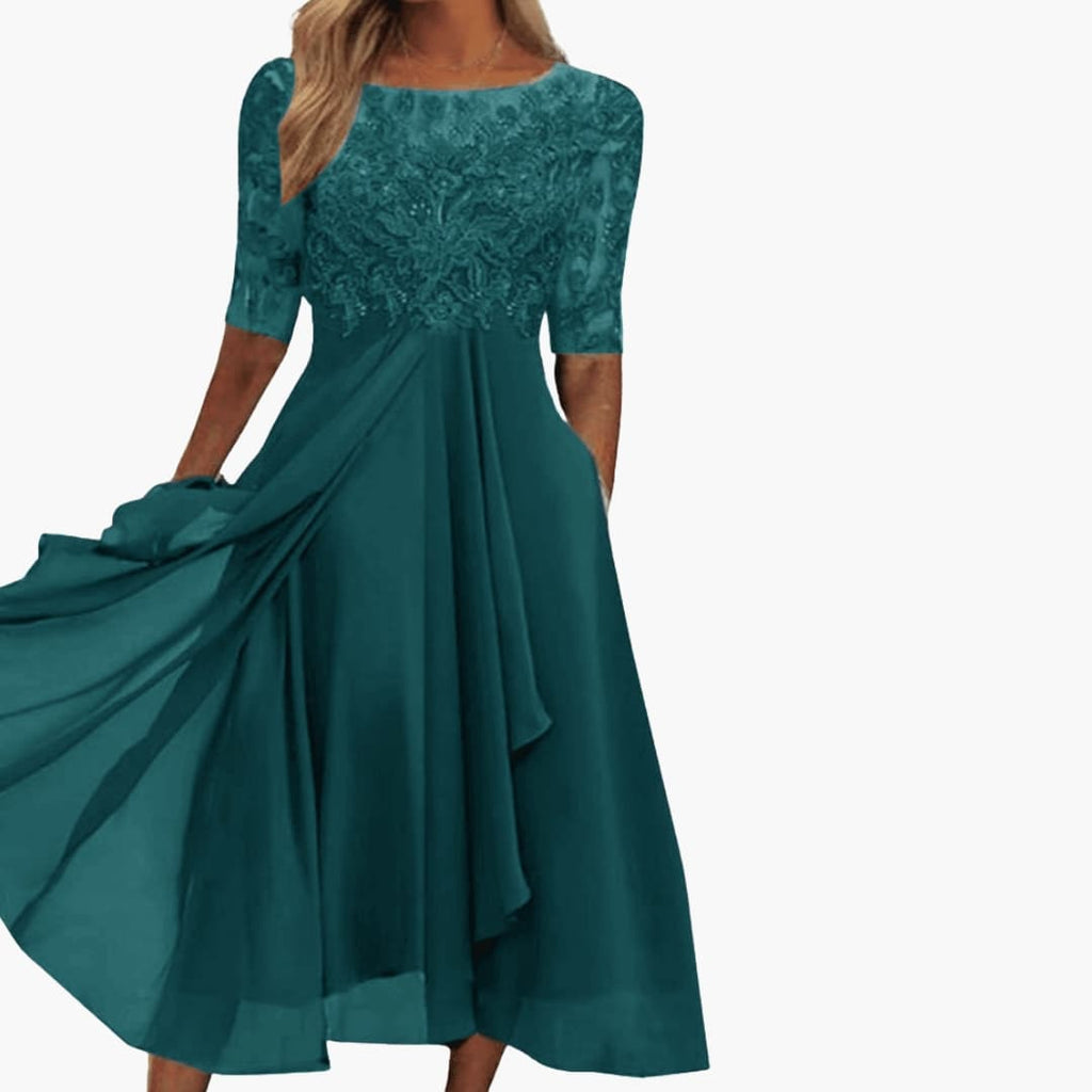 Women's Round Neck High Waist Midi Dress – Sleek Silhouette Everyday Polish