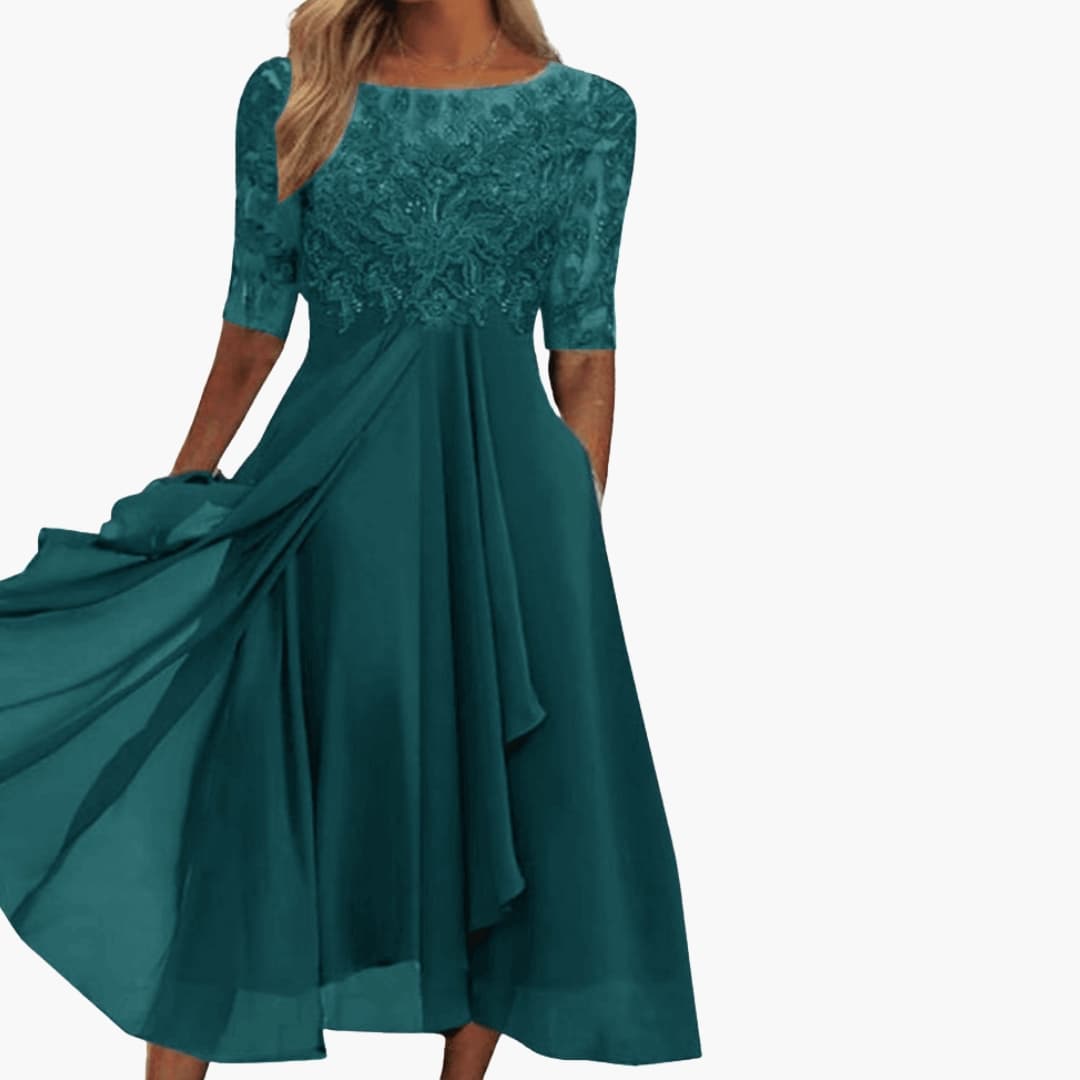 Women's Round Neck High Waist Midi Dress – Sleek Silhouette Everyday Polish
