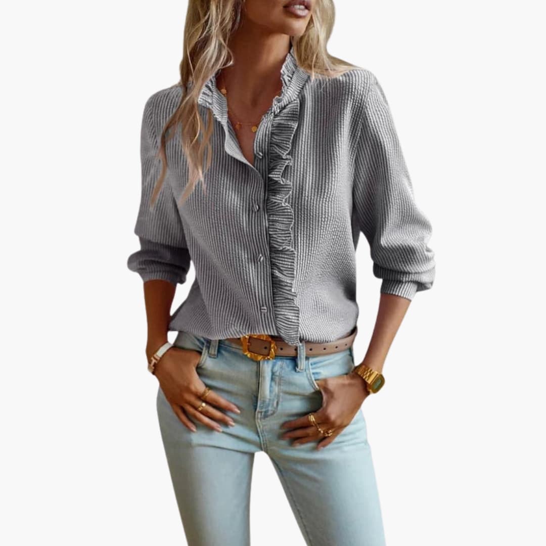 Women's Ruffle Front Button Blouse – Long Sleeve Elegant Everyday Style