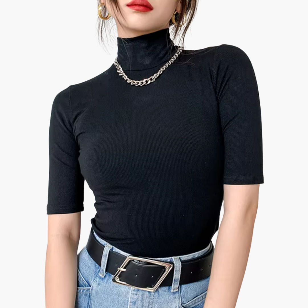 Women's Short Sleeve Turtleneck Top – Slim Fit Minimal Style