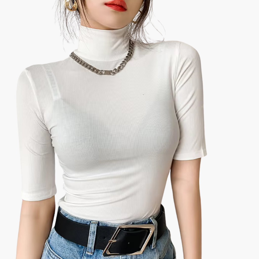 Women's Short Sleeve Turtleneck Top – Slim Fit Minimal Style
