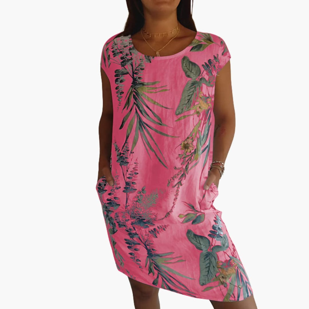 Women's Short Sleeve Shift Dress – Round Neck Straight Hem Clean Minimalist