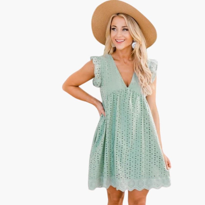 Women's Short Sleeve Pocket Dress – Knee-Length Casual Comfortable Everyday
