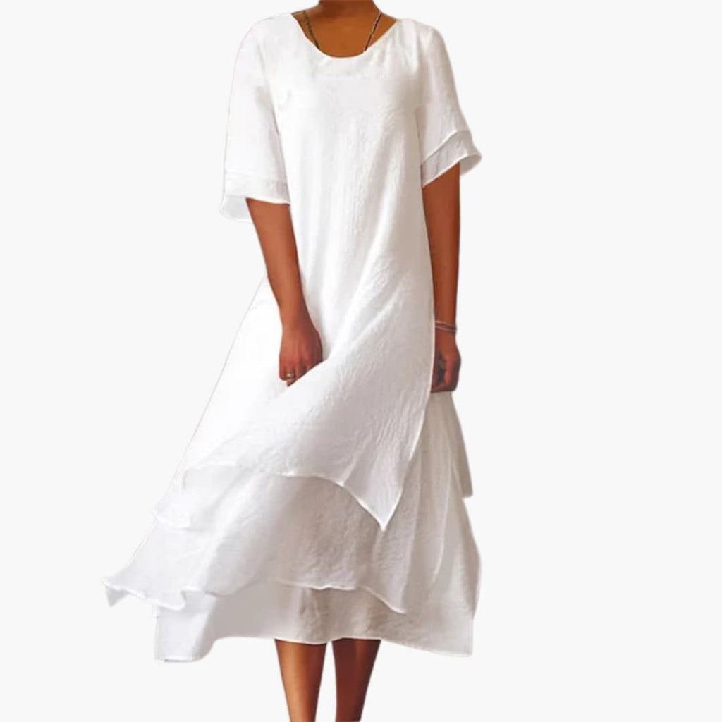Women’s Sleeveless Midi Dress with Round Neckline and Plain Finish