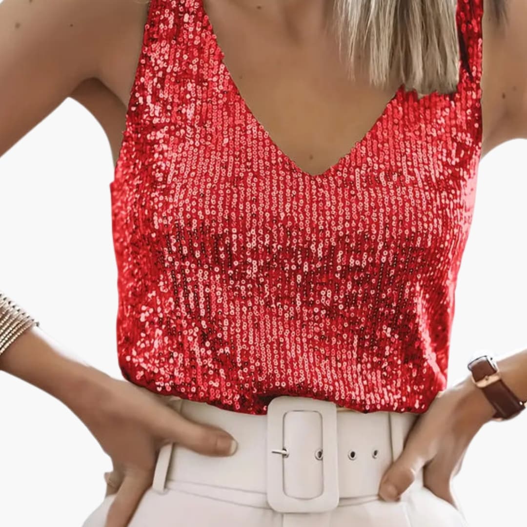 Women's Sequin Detail Sleeveless Top – Round Neck Easy Glam Style