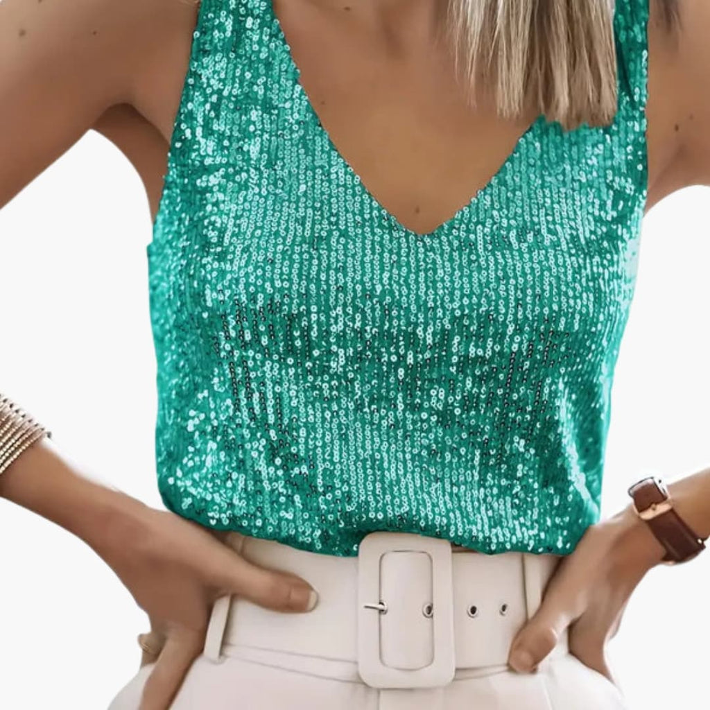 Women's Sequin Detail Sleeveless Top – Round Neck Easy Glam Style