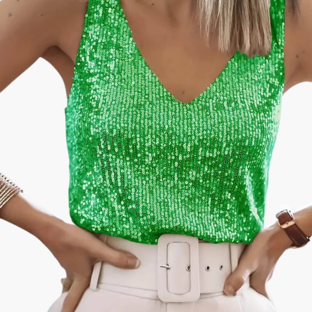Women's Sequin Detail Sleeveless Top – Round Neck Easy Glam Style
