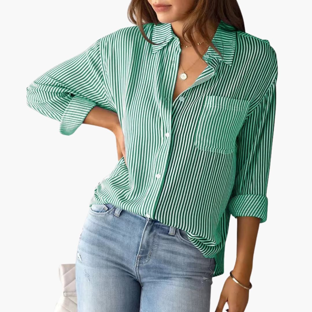 Women's Striped Button-Down Shirt Blouse – Collared Roll-Tab Everyday Style