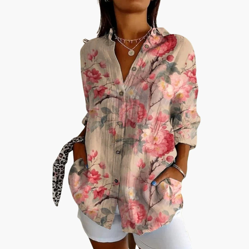 Women's Vintage-Inspired Crew Neck Blouse – Long Sleeve Woven Style