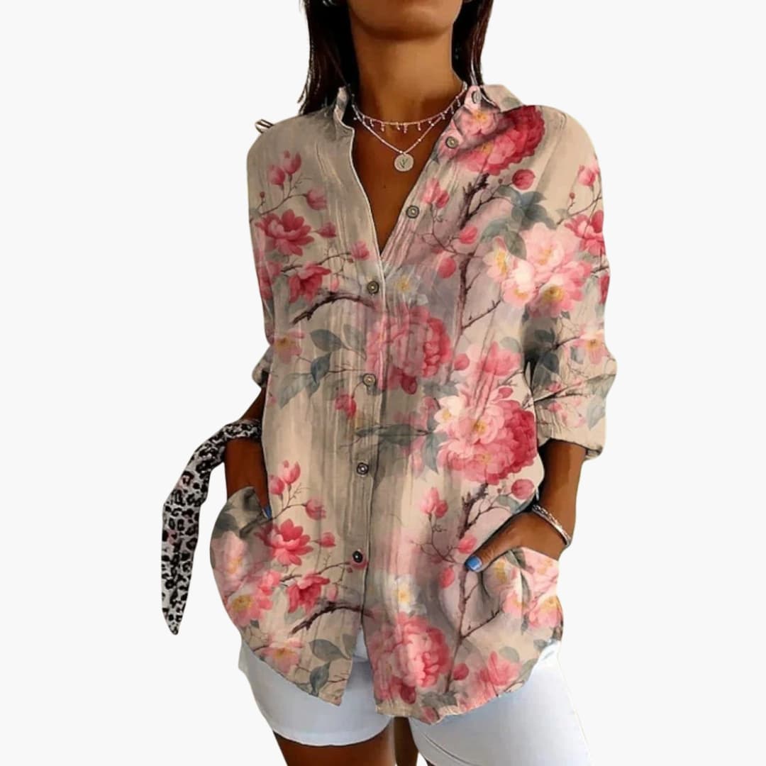 Women's Vintage-Inspired Crew Neck Blouse – Long Sleeve Woven Style