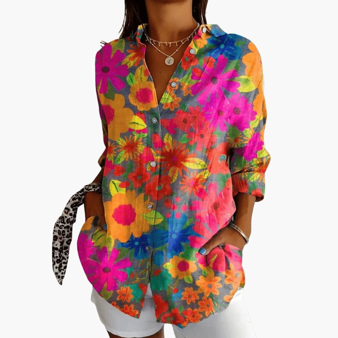 Women's Vintage-Inspired Crew Neck Blouse – Long Sleeve Woven Style
