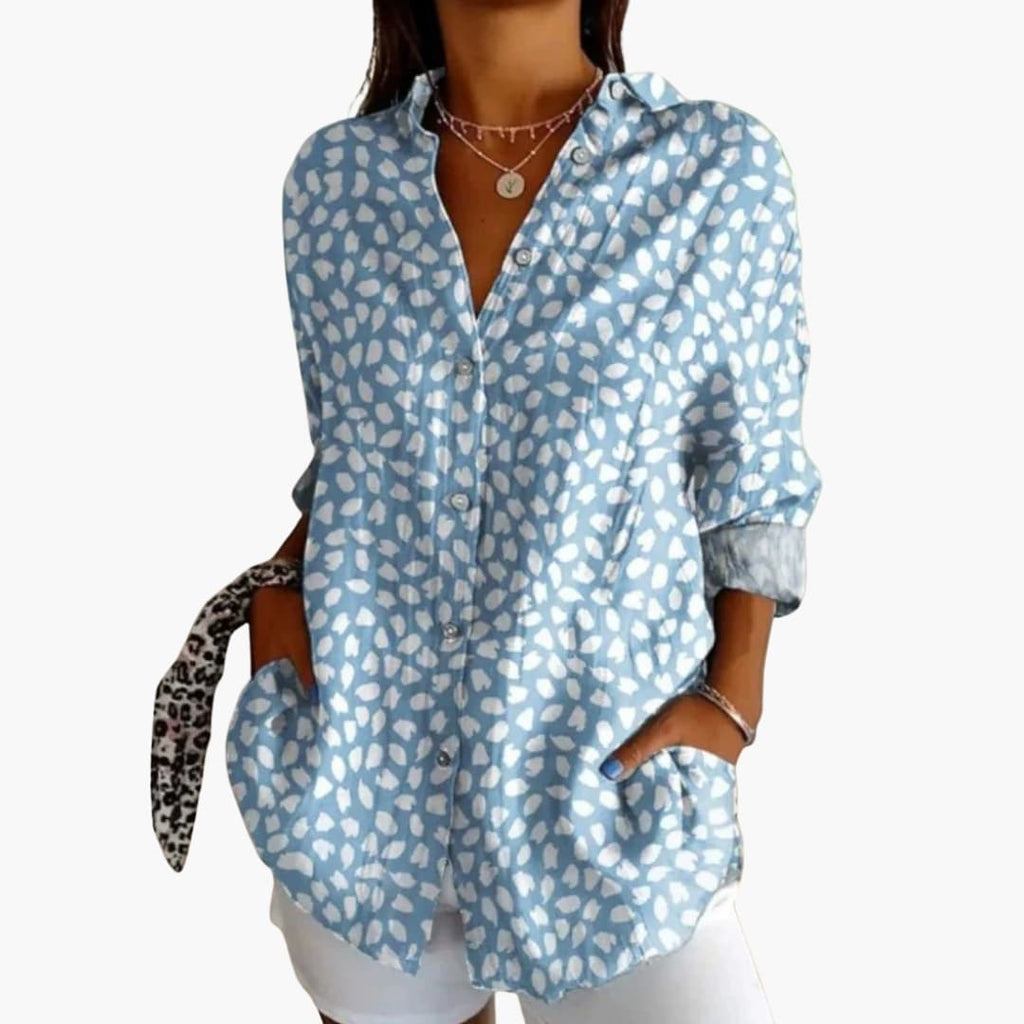 Women's Vintage-Inspired Crew Neck Blouse – Long Sleeve Woven Style