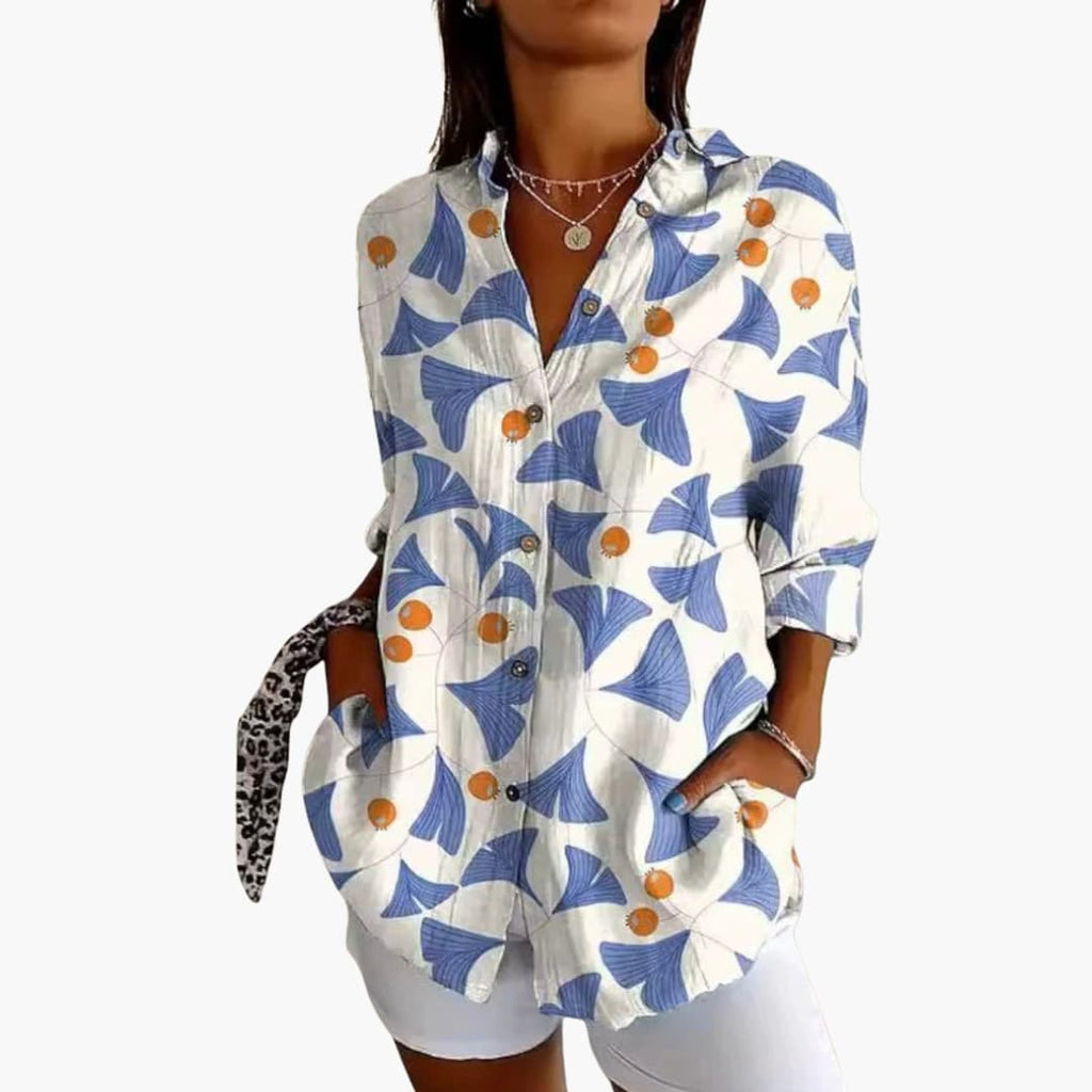 Women's Vintage-Inspired Crew Neck Blouse – Long Sleeve Woven Style