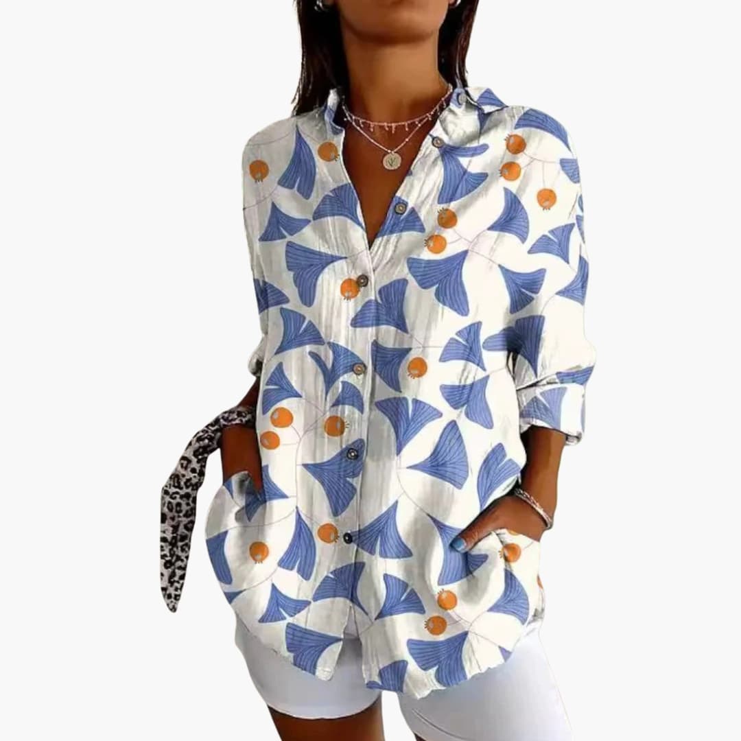 Women's Vintage-Inspired Crew Neck Blouse – Long Sleeve Woven Style