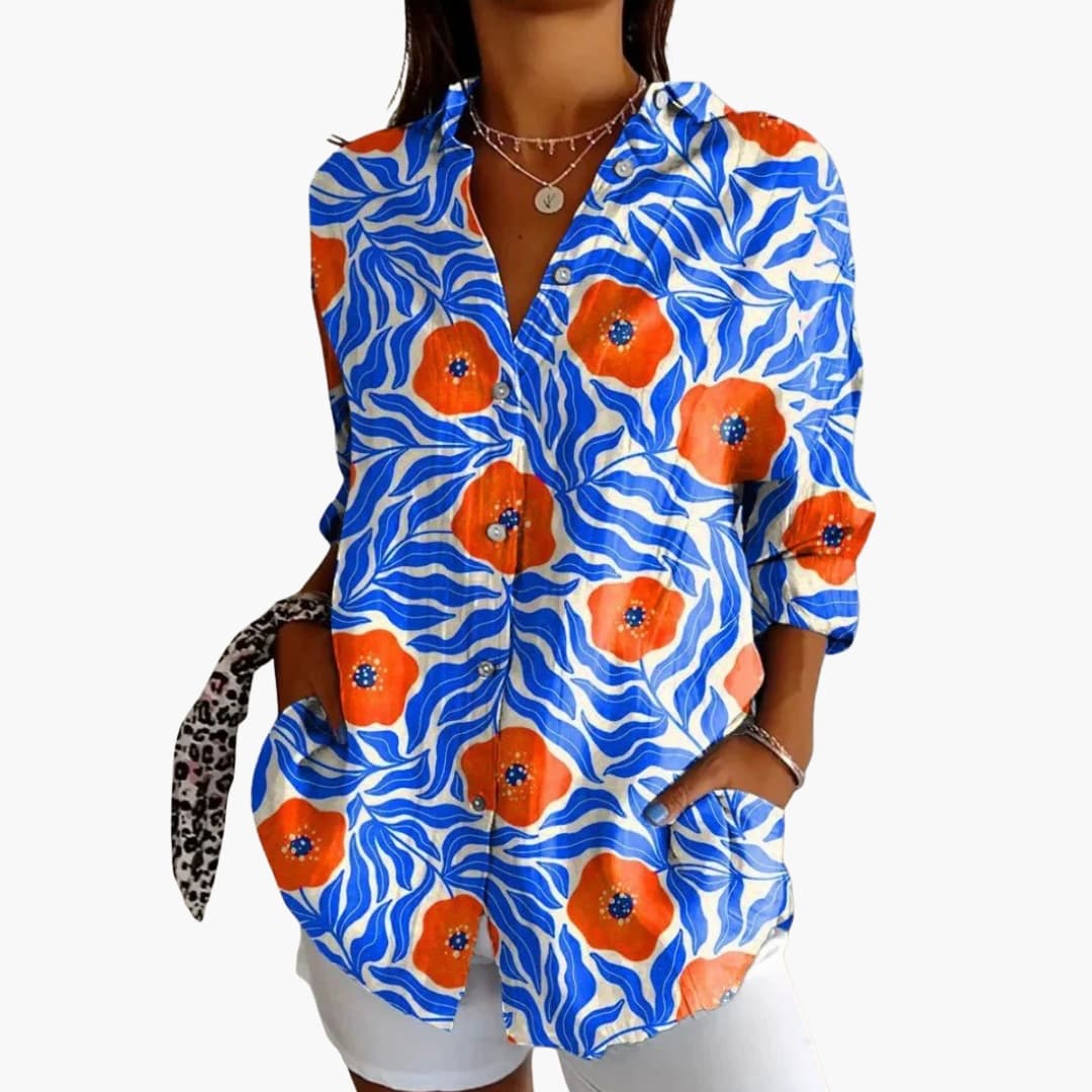 Women's Vintage-Inspired Crew Neck Blouse – Long Sleeve Woven Style