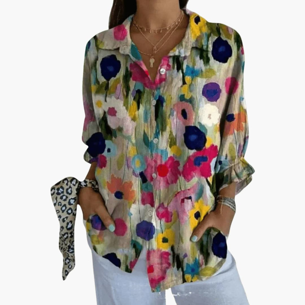 Women's Vintage-Inspired Crew Neck Blouse – Long Sleeve Woven Style