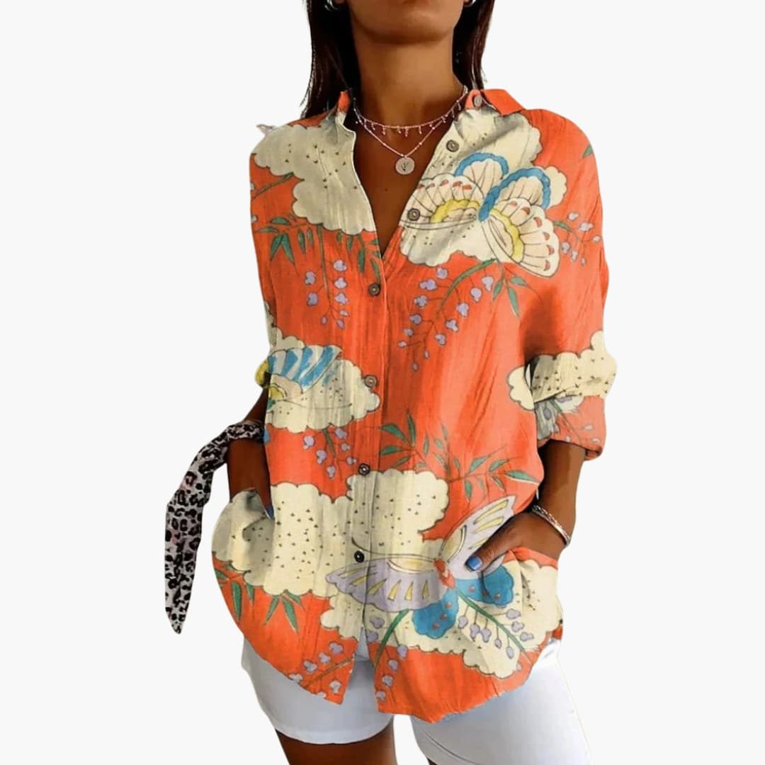 Women's Vintage-Inspired Crew Neck Blouse – Long Sleeve Woven Style