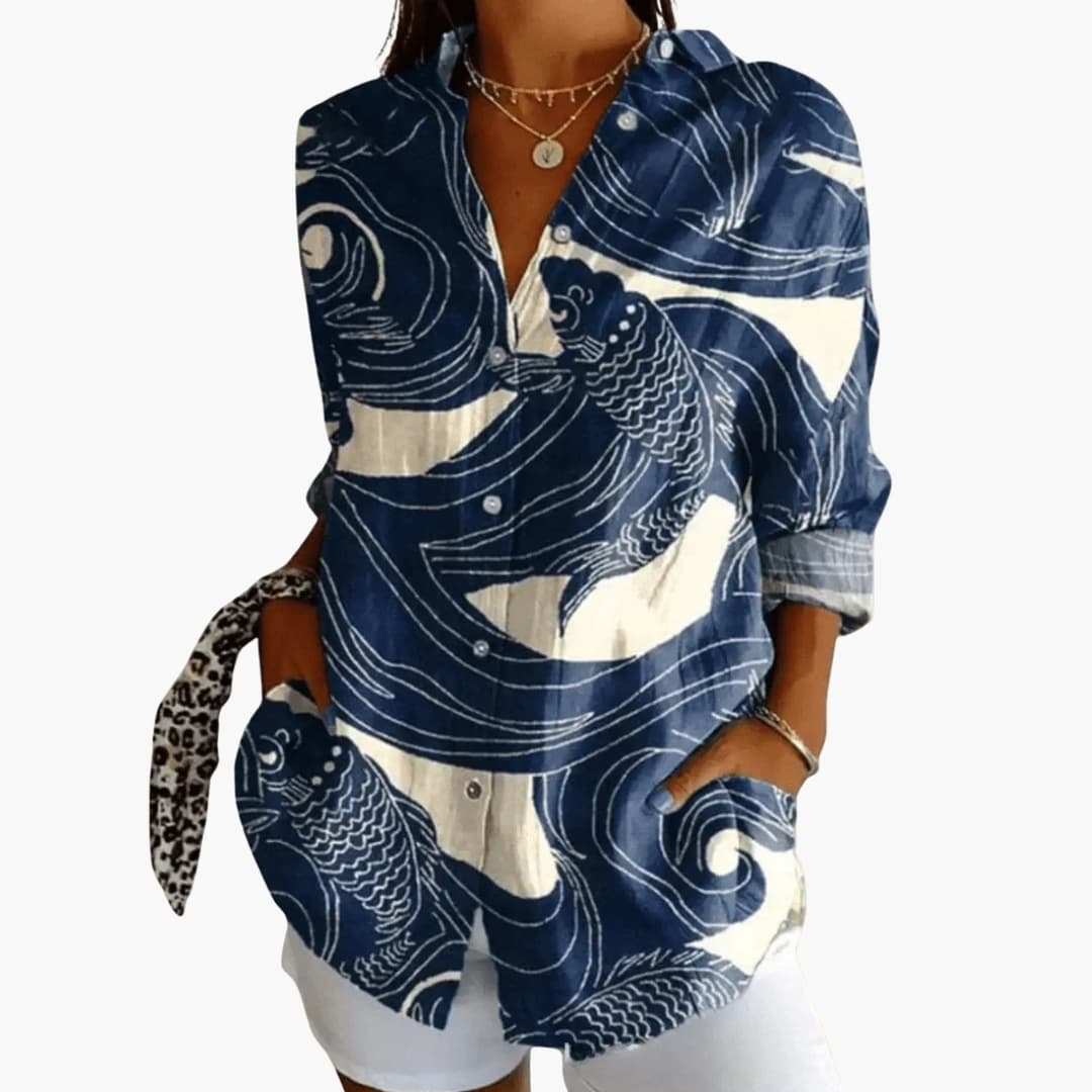 Women's Vintage-Inspired Crew Neck Blouse – Long Sleeve Woven Style