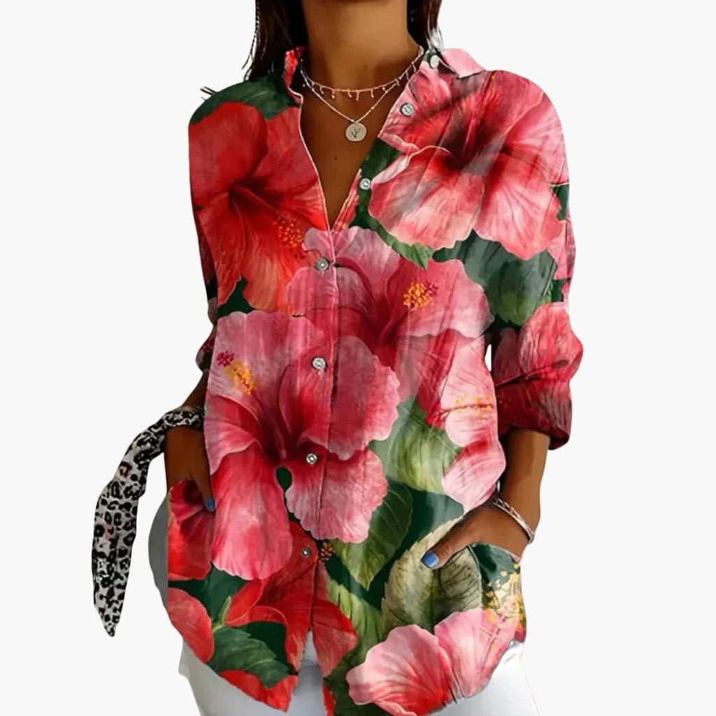 Women's Vintage-Inspired Crew Neck Blouse – Long Sleeve Woven Style