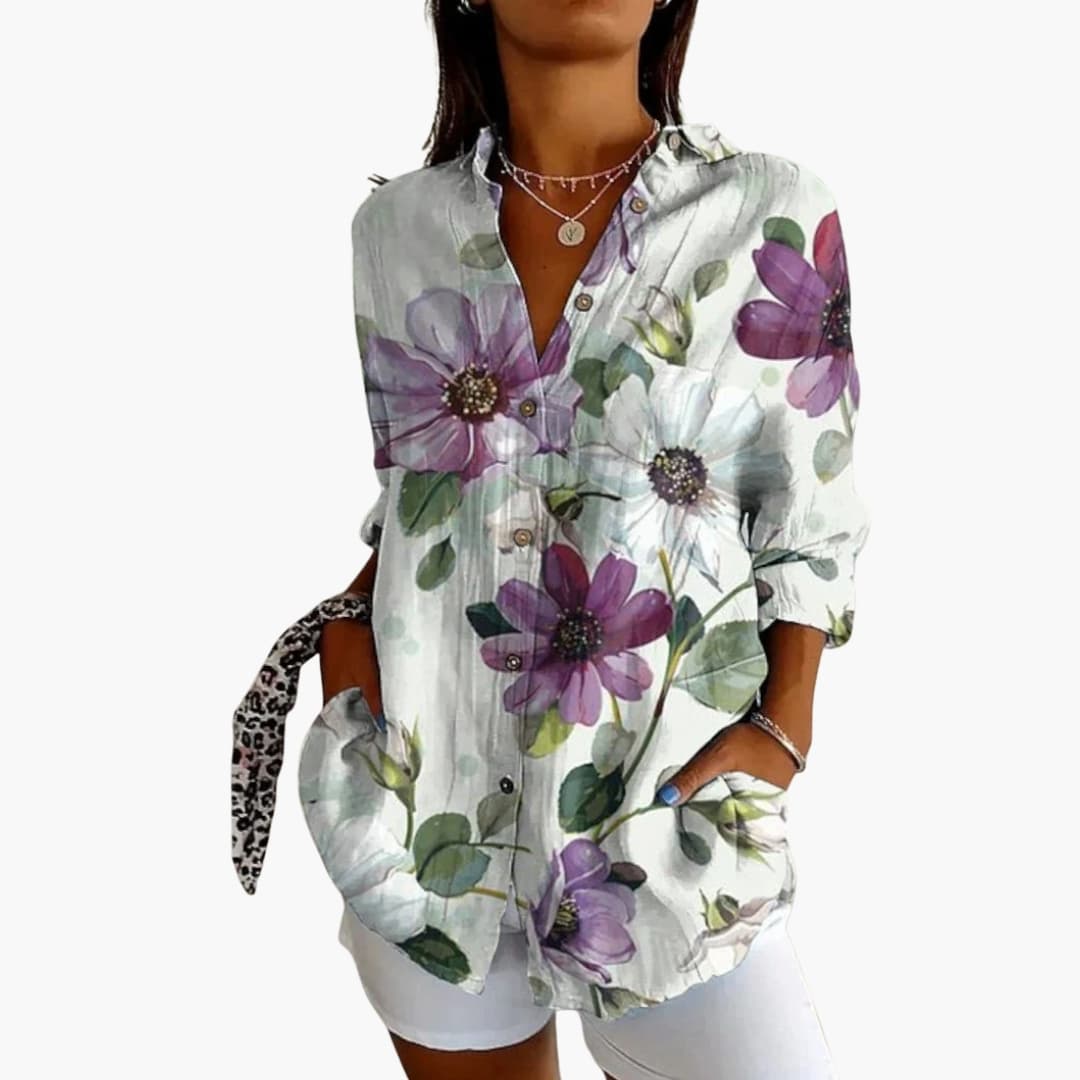 Women's Vintage-Inspired Crew Neck Blouse – Long Sleeve Woven Style