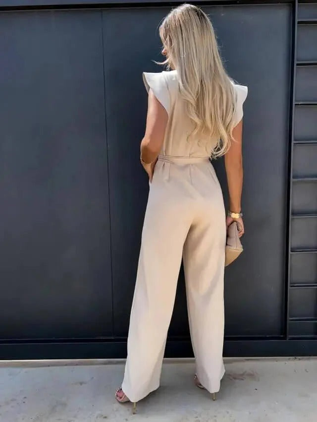 Women's Butterfly Sleeve Jumpsuit – Belted Wide Leg Elegant Style