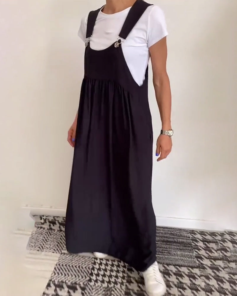 Women's Maxi Overall Dress – Flowy Sleeveless Casual Chic