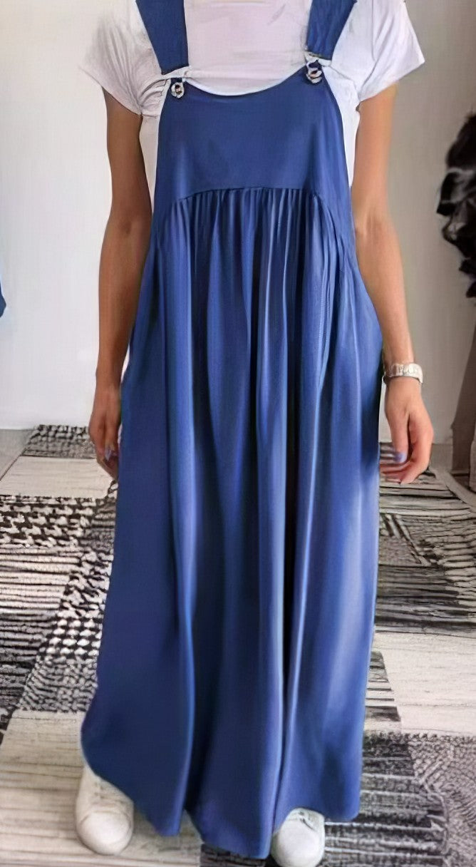 Women's Maxi Overall Dress – Flowy Sleeveless Casual Chic