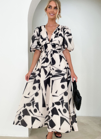 Women's V-Neck Flared Maxi Dress – Wedding Guest Flattering Graceful Style