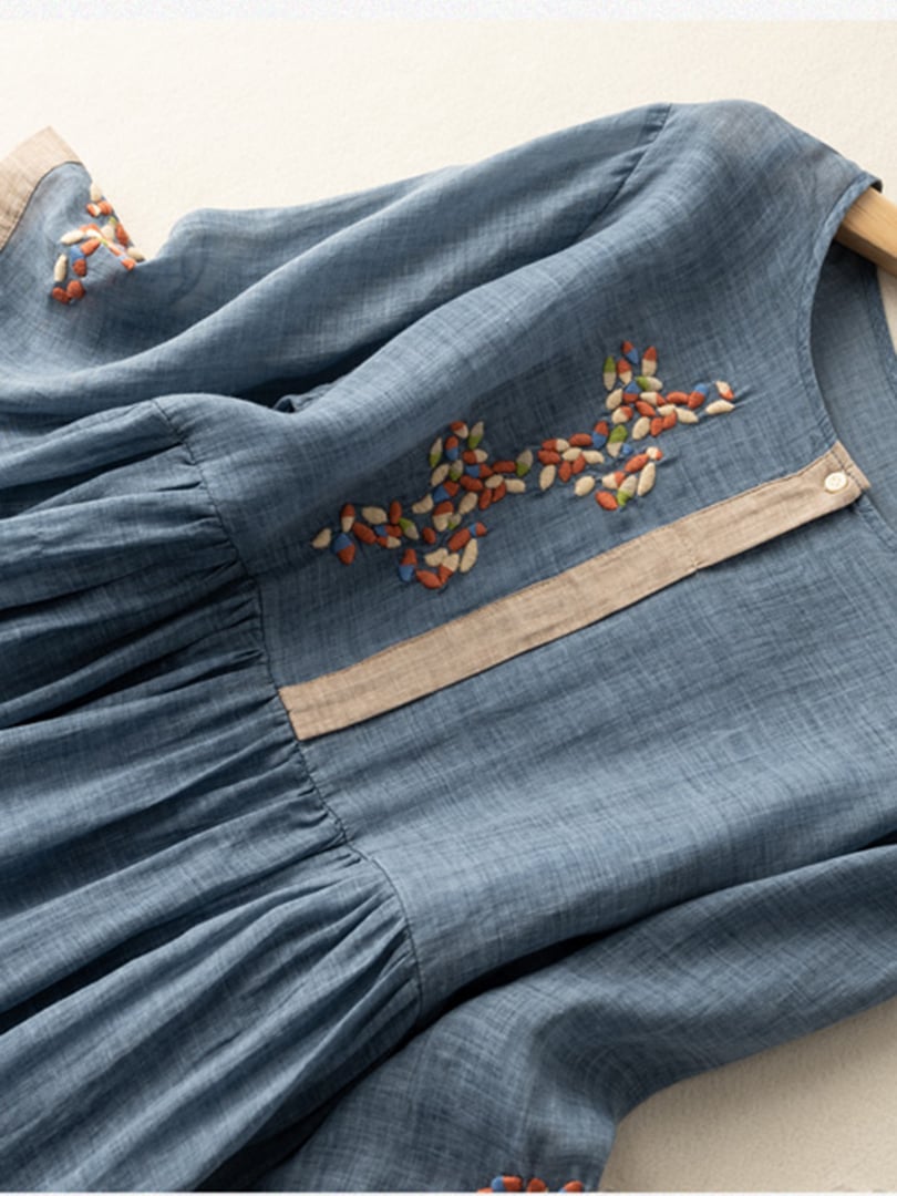 Women's Bohemian Midi Dress – Floral Embroidery Casual Elegant Style